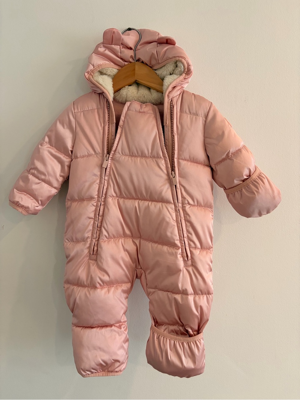 GAP Baby Pink Puffer One-Piece Snowsuit with Hood